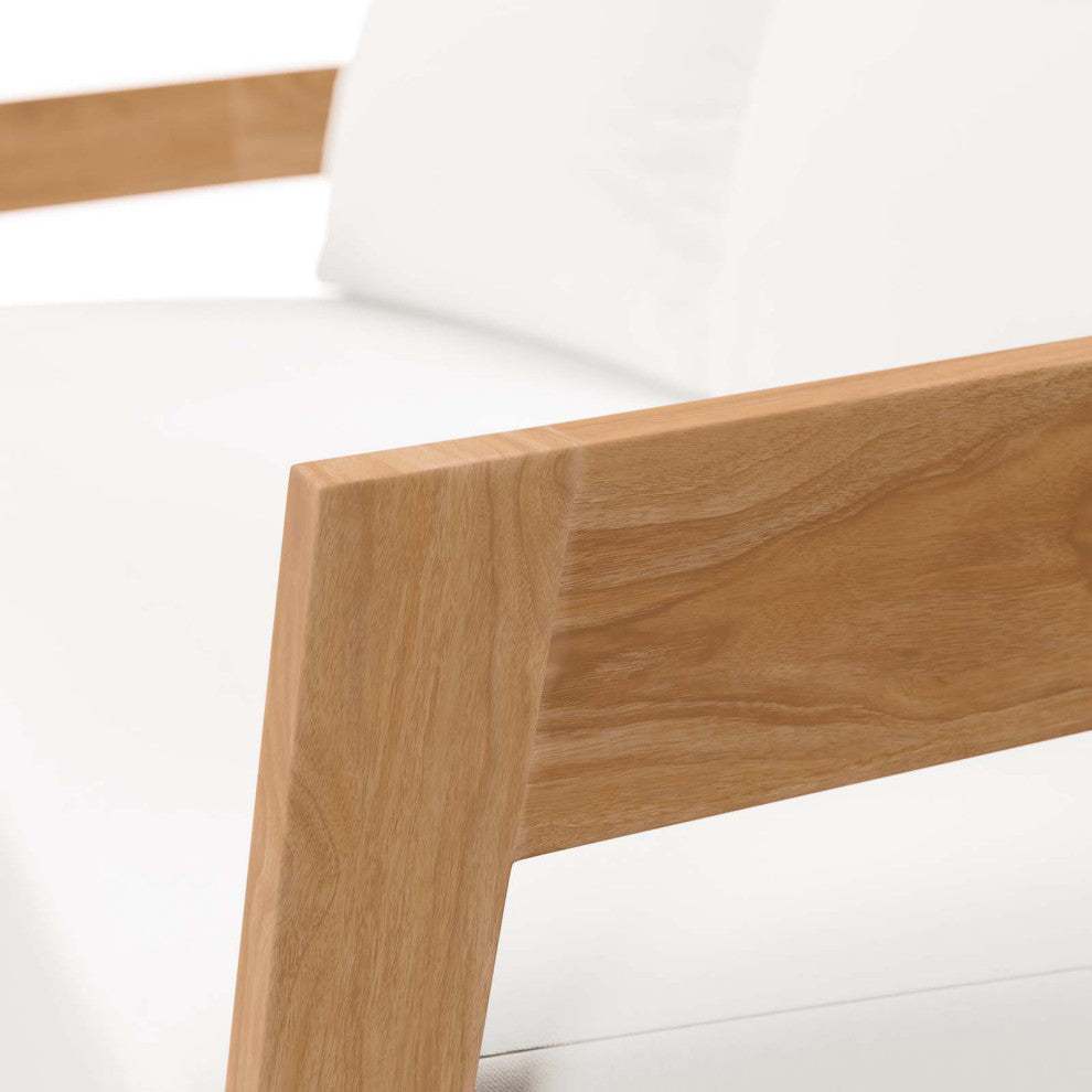 Lounge Loveseat Sofa, White Natural, Teak Wood, Modern, Outdoor Hospitality