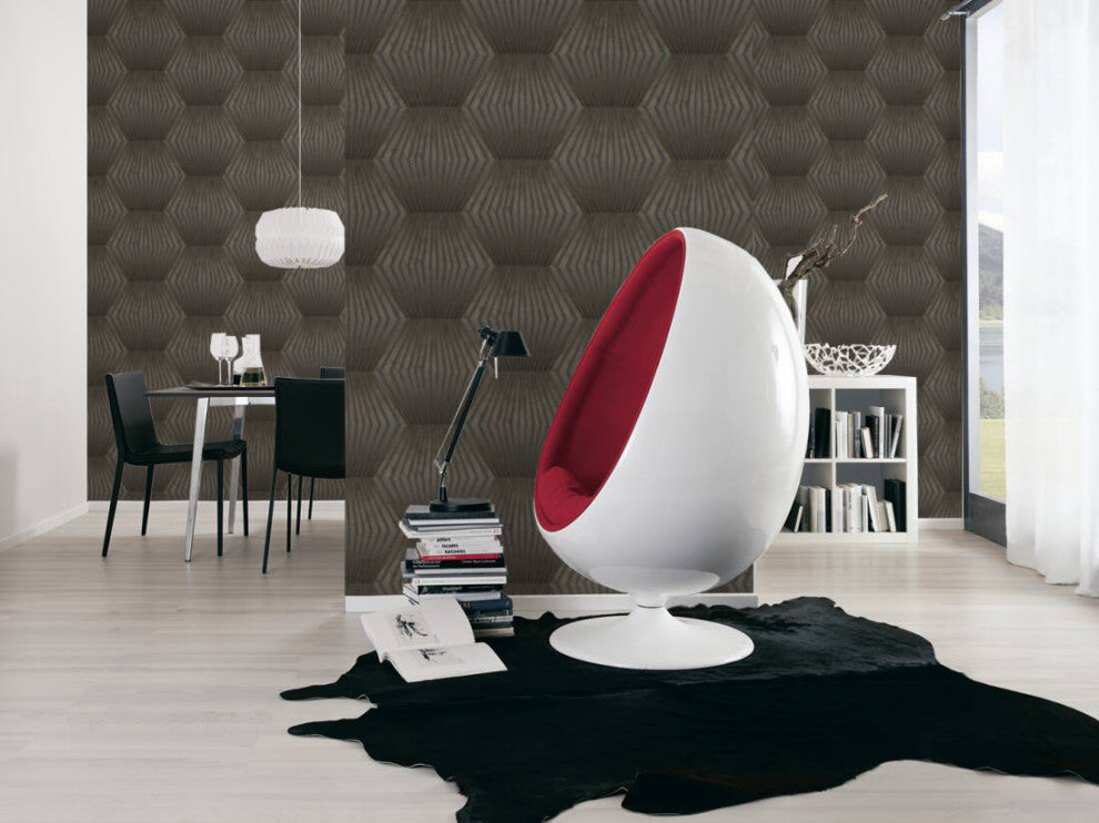 Geometric Faux Textured Wallpaper Featuring 3D Figures, 382042