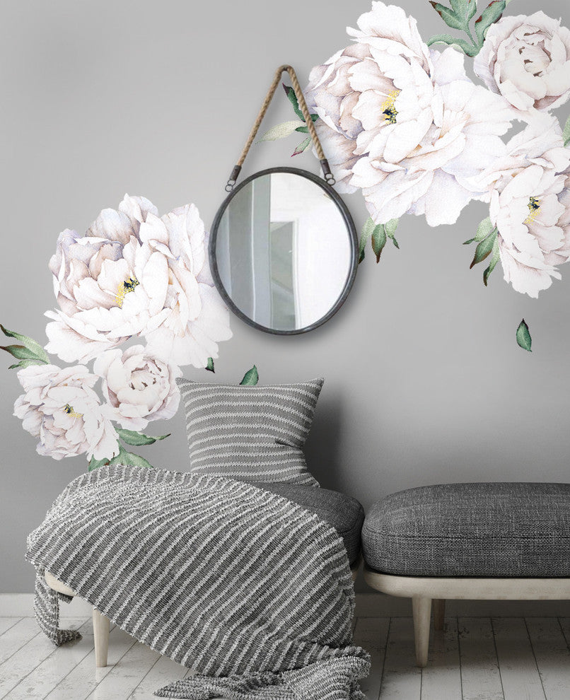 Peony Flowers Vinyl Wall Sticker, White