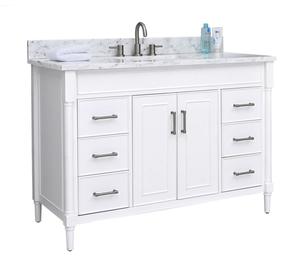 Avanity Bristol 48" Vanity Combo in White and Carrara White Marble Top