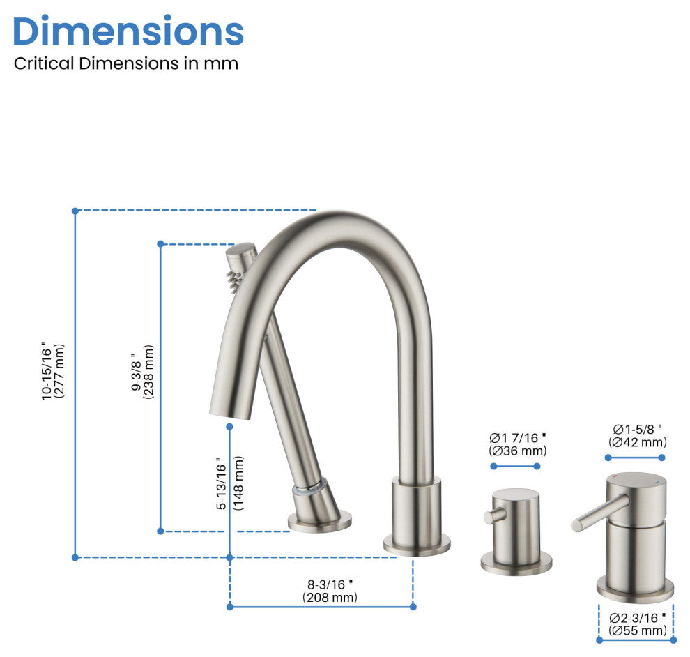 Circular Deck Mounted Bathtub Faucet With Hand Shower, Brushed Nickel