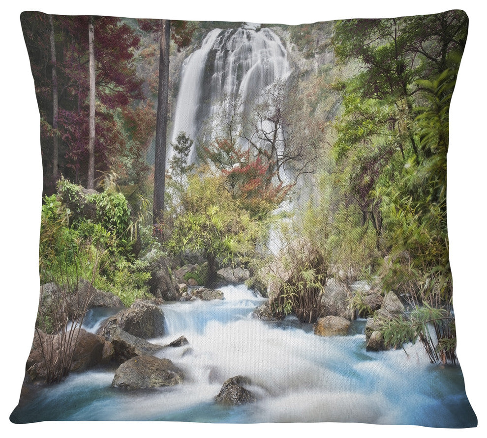 Blue Klonglan Waterfall Photography Throw Pillow, 16"x16"