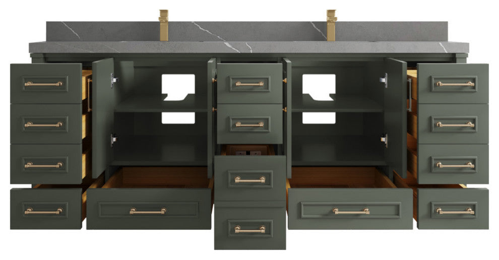 Aberdeen 84 Double Sink Bath Vanity in Pewter Green 2" Piatra Gray