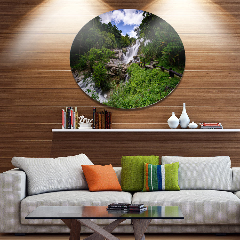 Mae Klang Waterfall Thailand, Landscape Wall Round Metal Wall Art, 23"