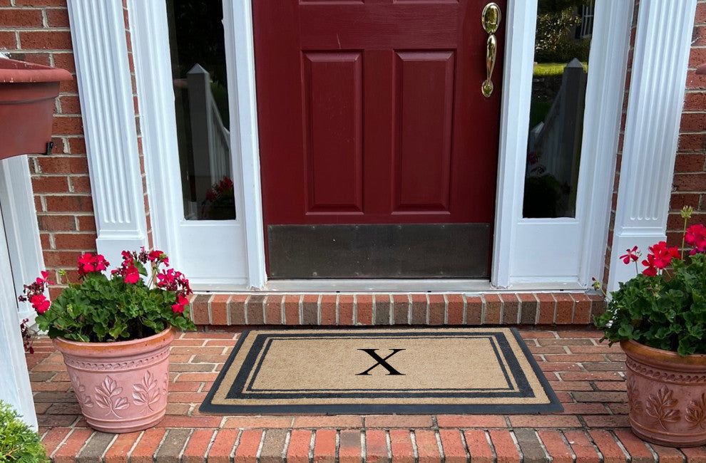 A1HC Picture Frame Natural Rubber and Coir Large Monogrammed Doormat 24"x48", X