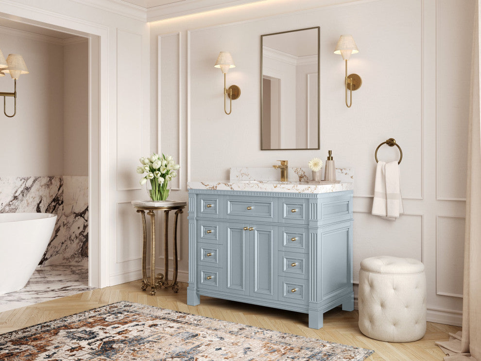 Paris 42" Single Sink Bathroom Vanity in Blue Heather 2" Empira Quartz