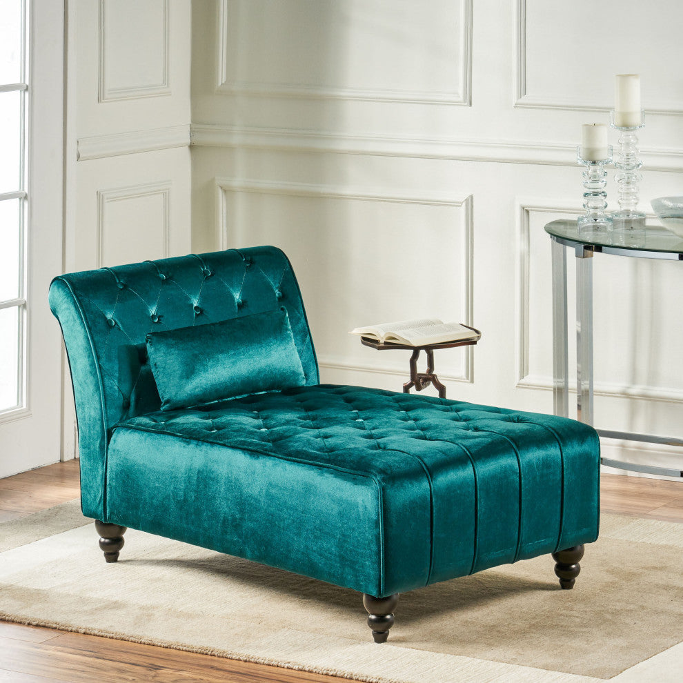 GDF Studio Rafaela Tufted New Velvet Chaise Lounge, Teal
