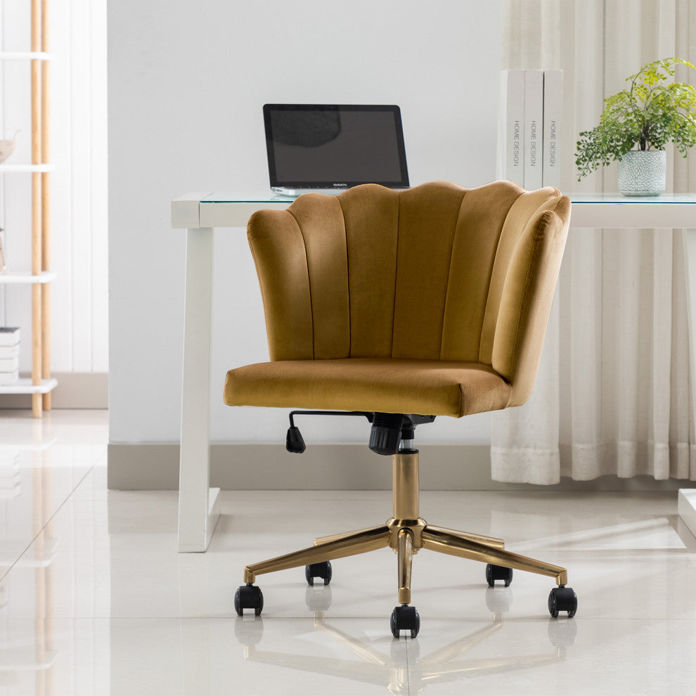 Seashell Channel Tufted Velvet Task Chair, Earthy Yellow