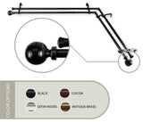 Etched Corner Window Double 13/16" Curtain Rod, Black, 48-84"