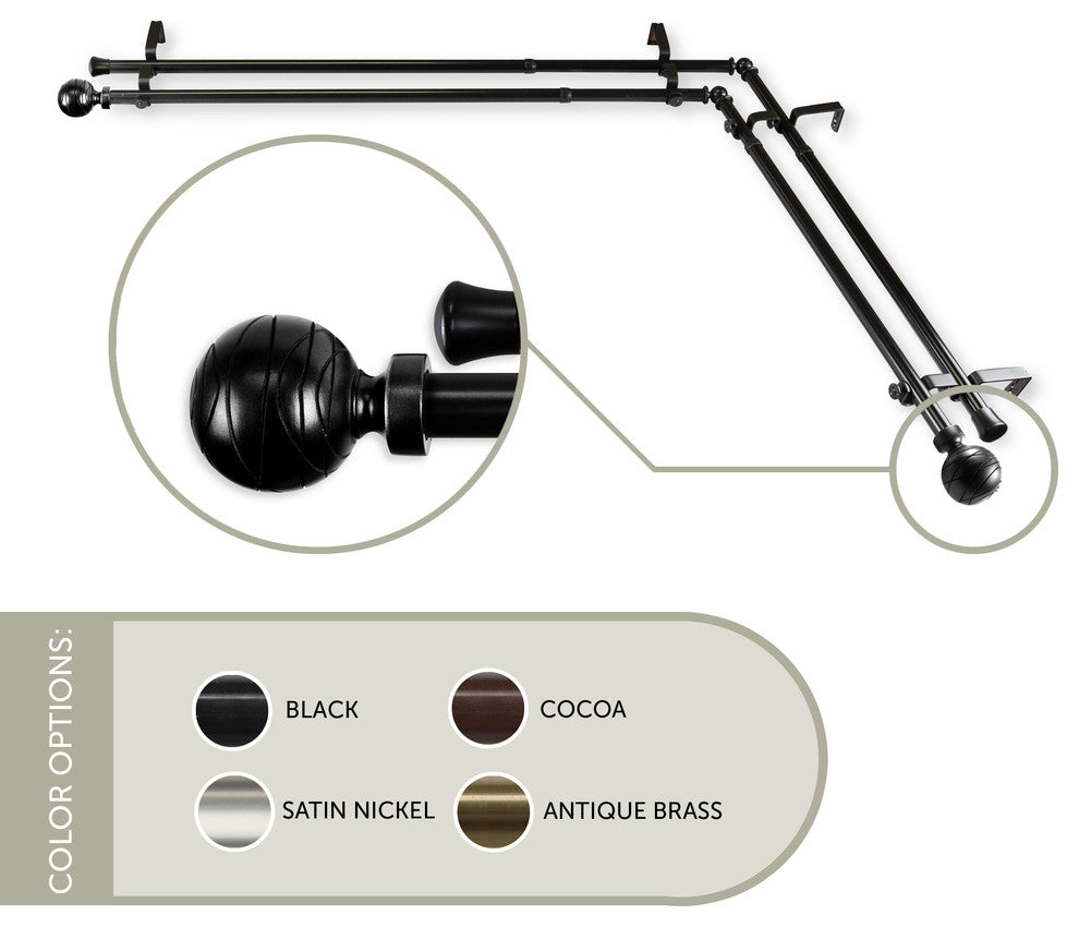 Etched Corner Window Double 13/16" Curtain Rod, Black, 48-84"