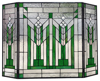 CHLOE Lighting Benjamin Mission 3pcs Folding Tiffany-glass Fireplace Screen, 38"