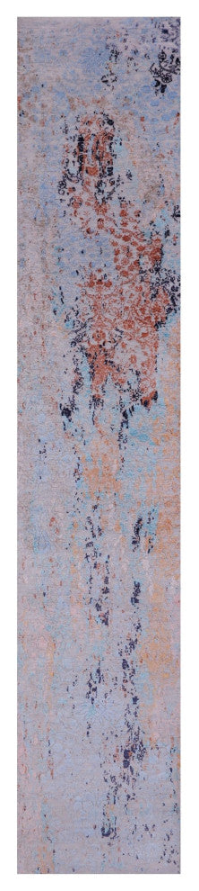 Hand Knotted Modern Wool and Silk Runner Rug 2' 7" X 14' 0" Q11824
