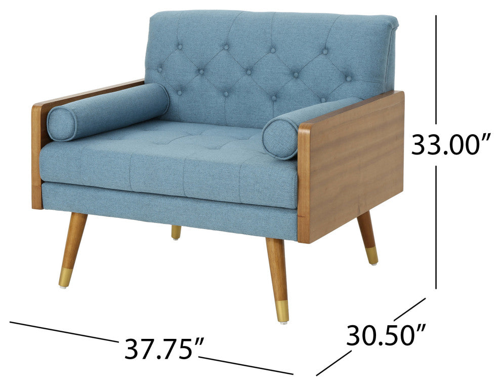 GDF Studio Greta Mid Century Modern Fabric Club Chair, Blue/Dark Walnut