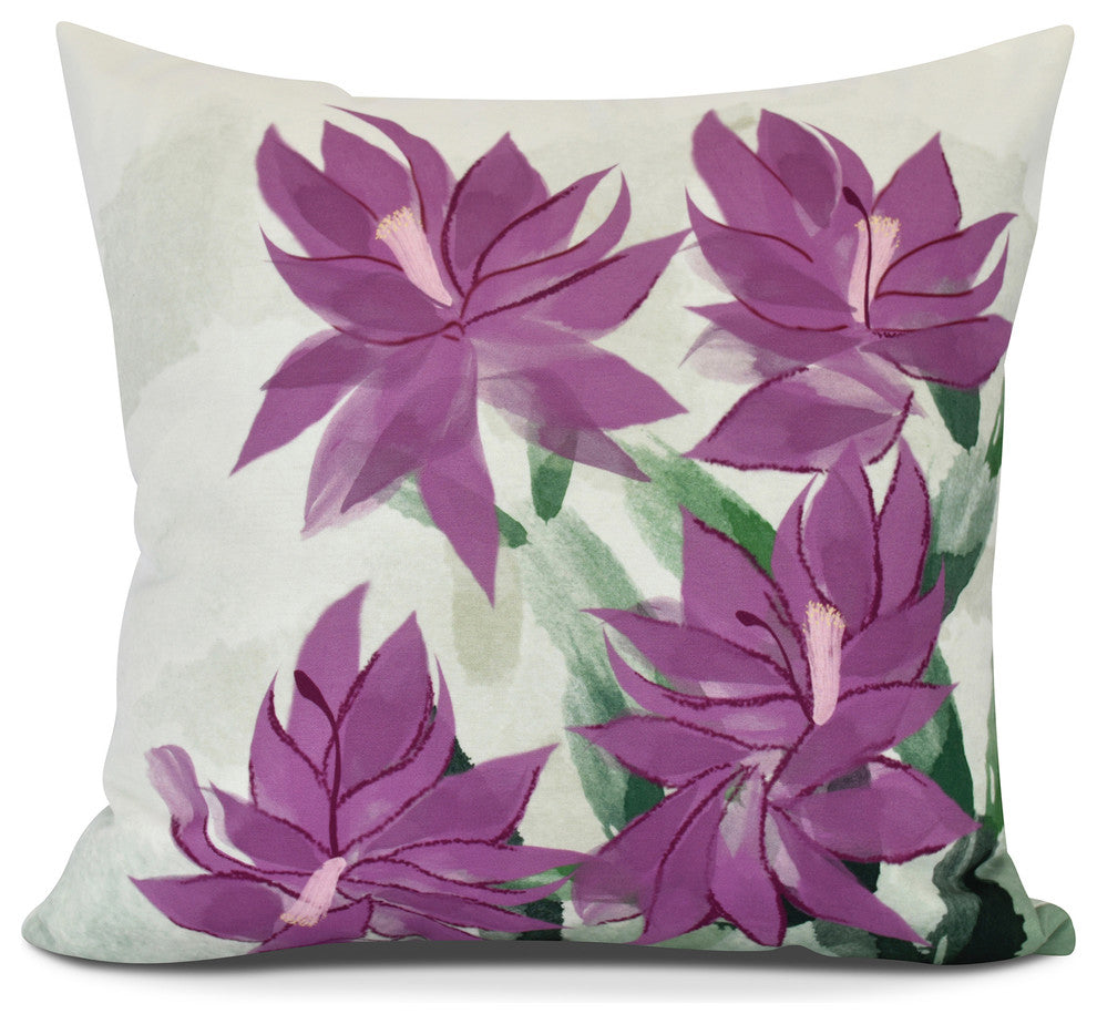 Christmas Cactus, Floral Print Pillow, Purple, 16" x 16"
