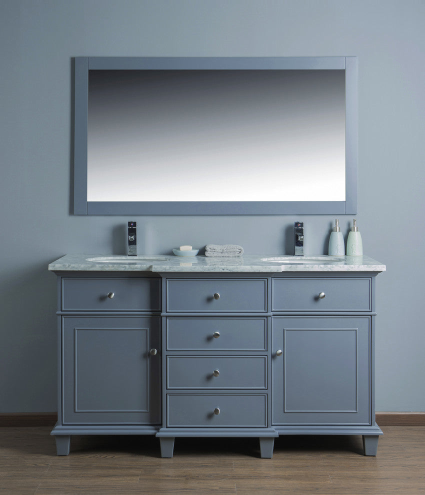 Cadence Double Sink Bathroom Vanity, Gray, 60", With Mirror
