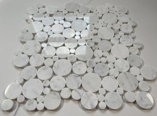 Carrara White Carrera Marble Bubble Round Mosaic Tile Polished, 1 sheet