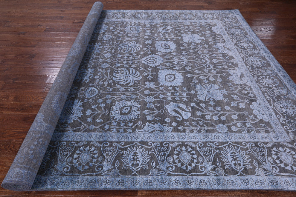Hand-Knotted Persian Wool and Silk Rug 9' 2" X 12' 3" Q9421