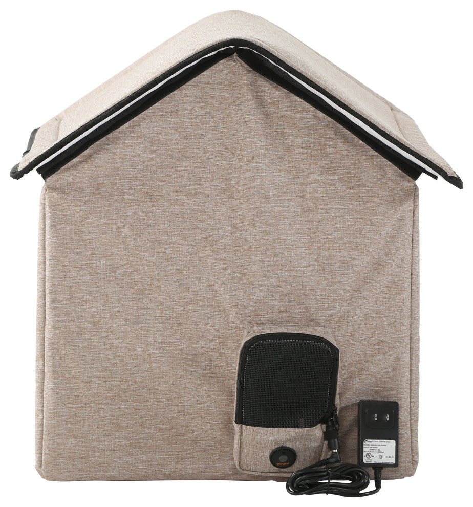 Pet Life "Hush Puppy" Heating and Cooling Collapsible Pet House, Beige, Small