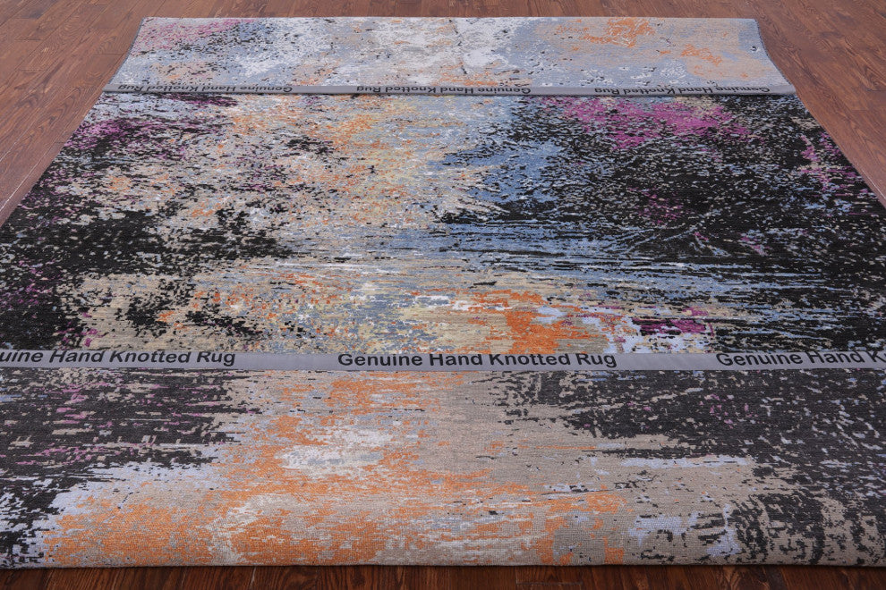 9' 1" X 12' 0" Modern Wool and Silk Hand Knotted Rug Q8869
