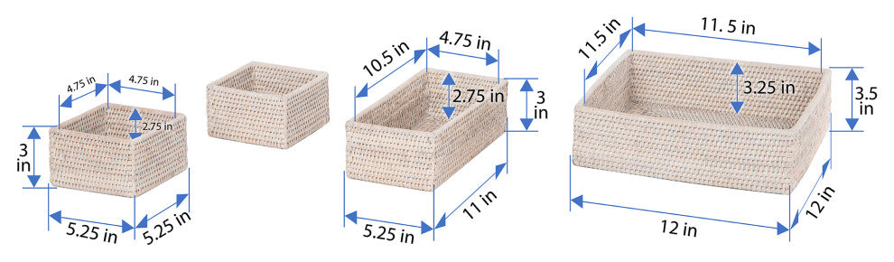 La Jolla Rattan 4-Piece Nesting Desk, Shelf, Cabinet Tray Organizer, White-Wash