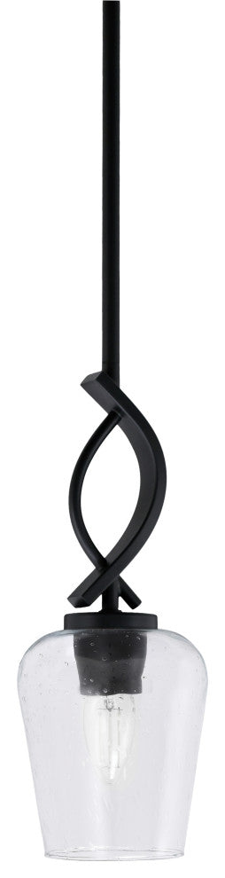 Cavella 1 Light Stem Mini Pendant, Matte Black Finish, 5" Clear Bubble Glass
