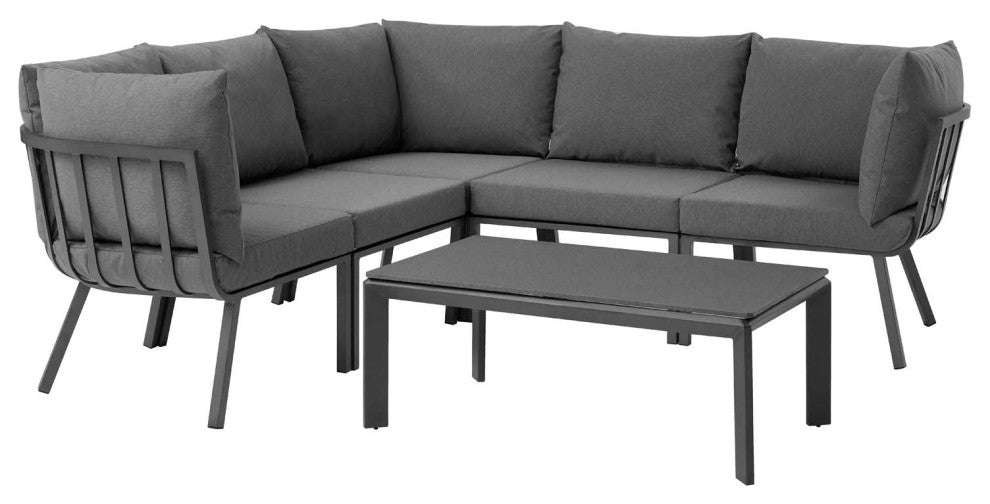 Lounge Sectional Sofa Chair Set, Aluminum, Metal, Gray, Modern, Outdoor