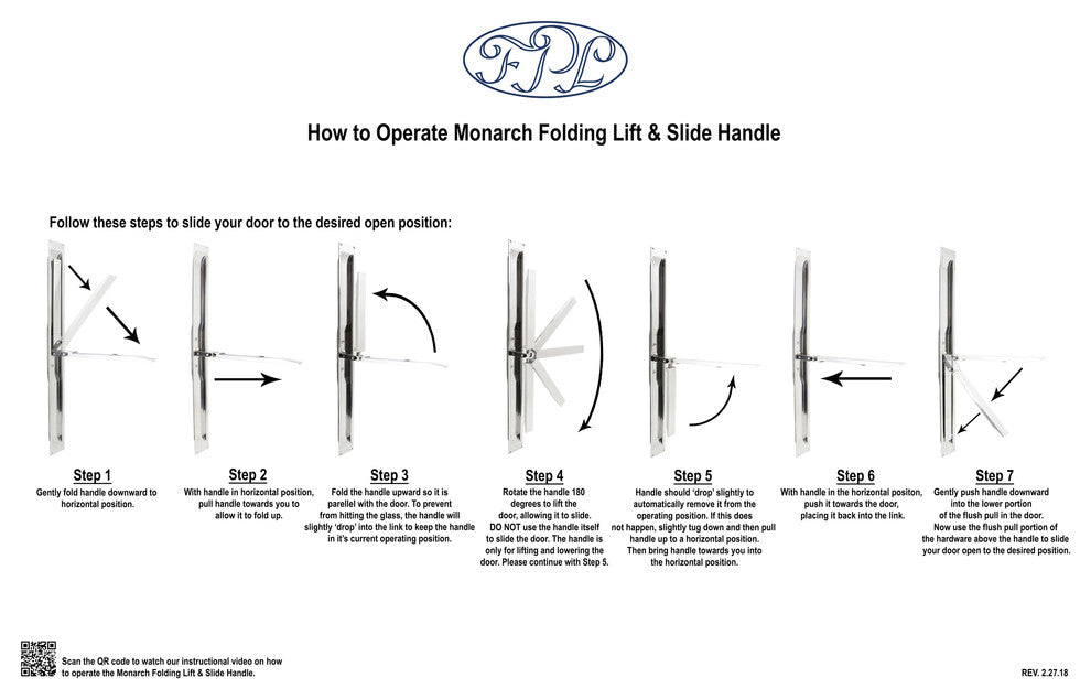 Monarch Folding Lift and Slide Handle Interior Only, Satin Stainless Steel