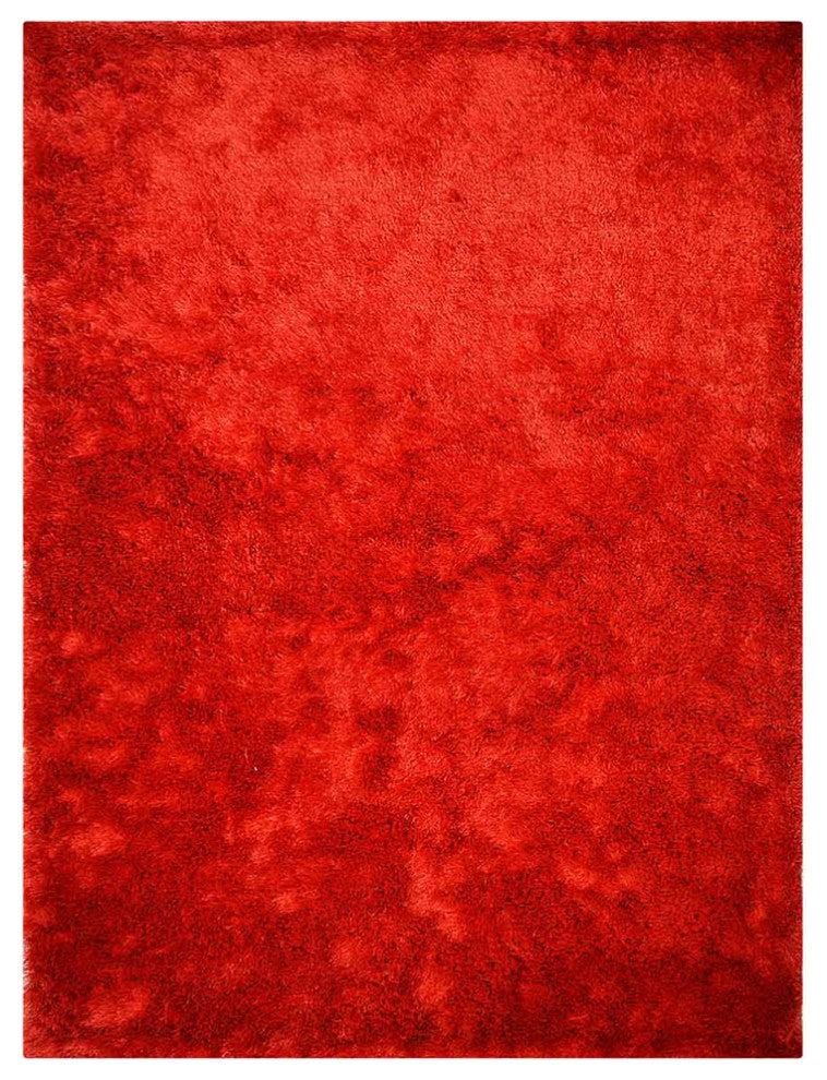 HAND TUFTED SHAG POLYESTER ECO-FRIENDLY AREA RUGS -Light Red Color, Solid Design