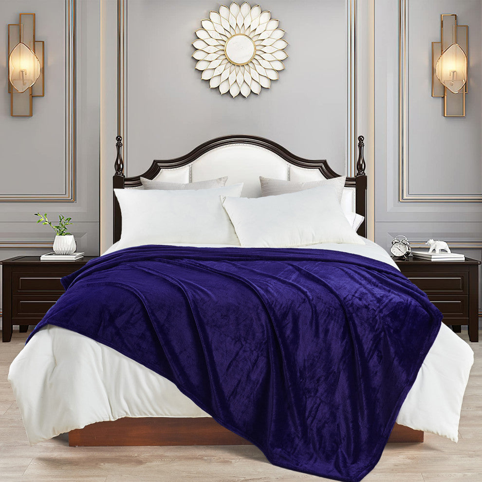 Christmas Solid Flannel Fleece Blanket, Blue, Queen