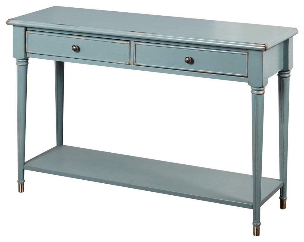 Emilia Sofa Table, Antique Blue With Distressed