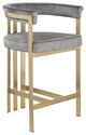 Marcello Upholstered Counter Stool, Gray, Velvet, Brushed Brass