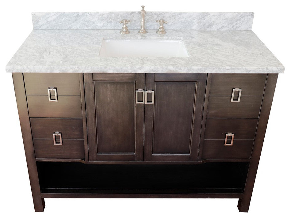 49" Single Vanity, Silvery Brown Finish With White Carrara Top