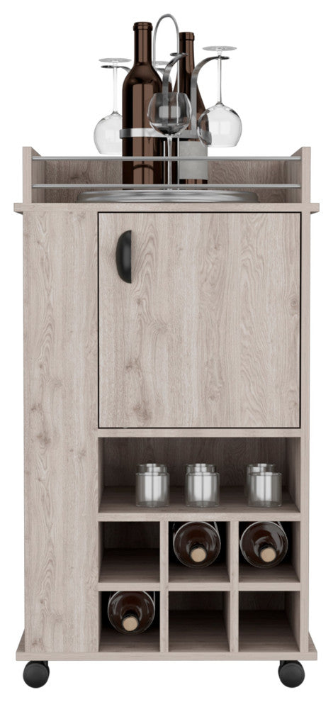 DEPOT E-SHOP Fraser Bar Cart with 6 Built-in Wine Racks and Single-Door Cabinet