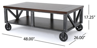 GDF Studio Dresden Faux Wood Coffee Table With Antique Black Iron Frame, Rustic