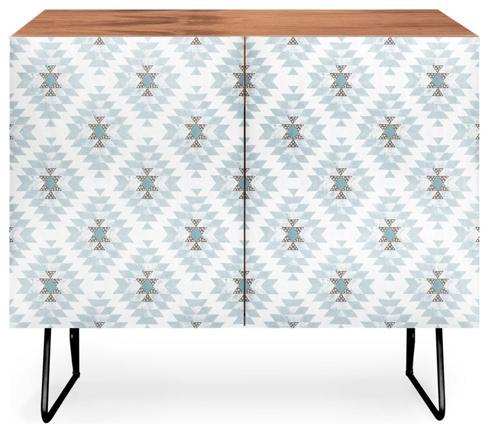 Deny Designs Dwelling Dawn Credenza, Walnut, Black Steel legs