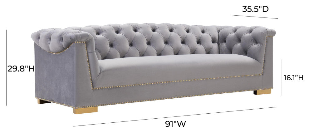 Farah Velvet Sofa, Gray