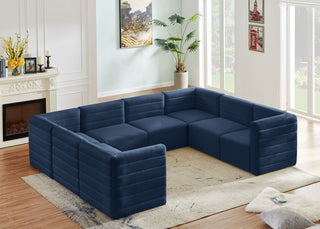 Quincy Velvet Upholstered 8-Piece U-Shaped Modular Sectional, Navy