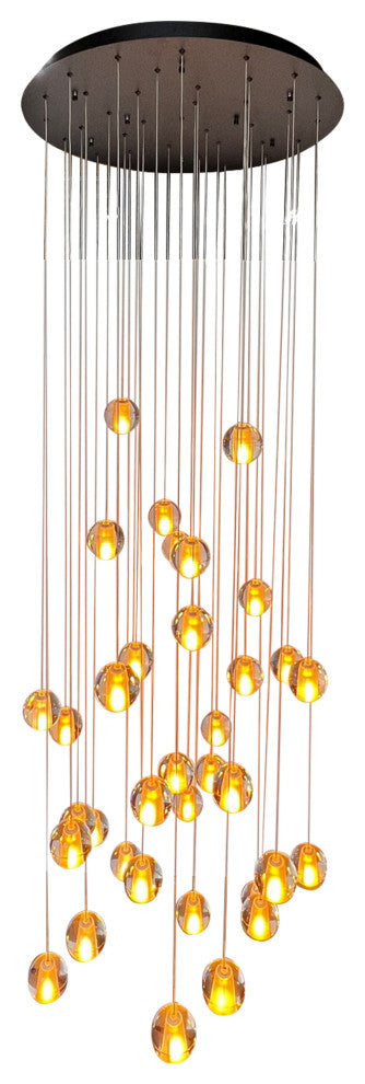 Orion 36 Light Floating Glass LED Chandelier, Round Canopy, Black