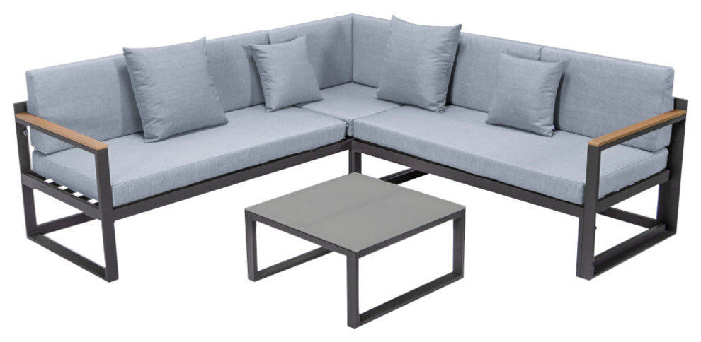 LeisureMod CSLBL-80LGR Chelsea Sectional Headrest&CoffeeTable LightGrey Cushions