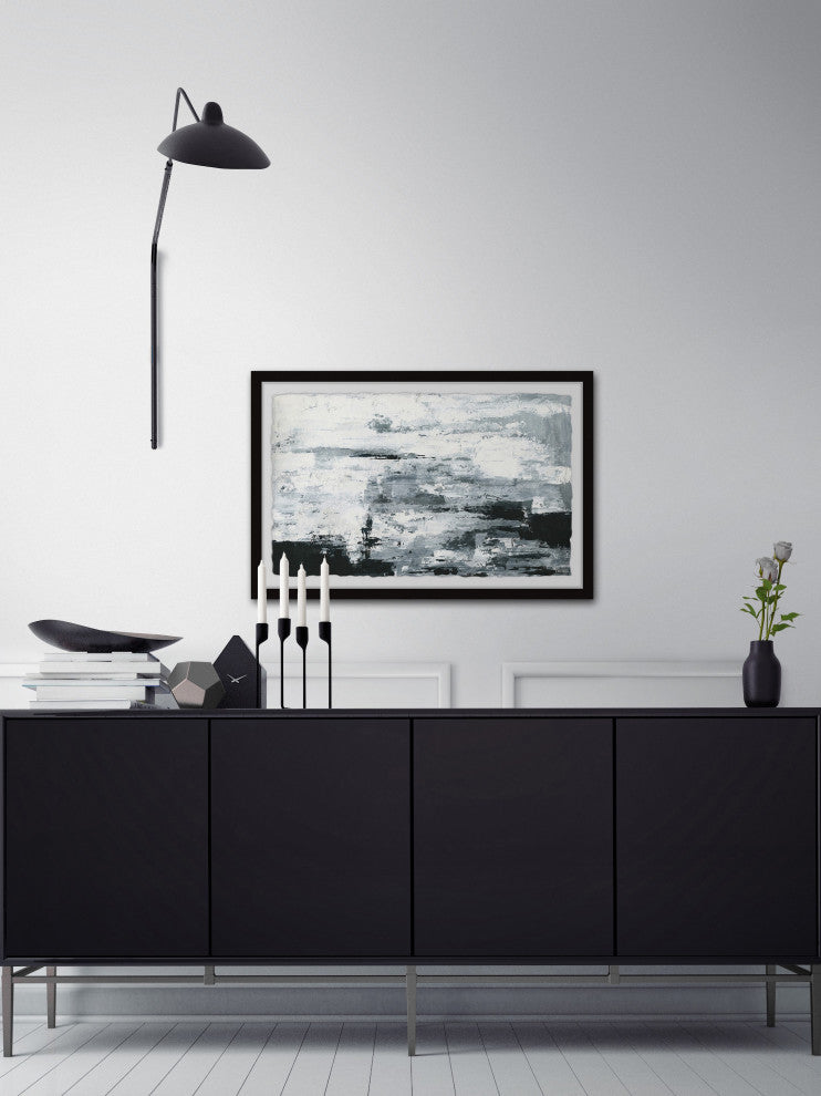 "Black and White Smudges III" Framed Painting Print, 12"x8"