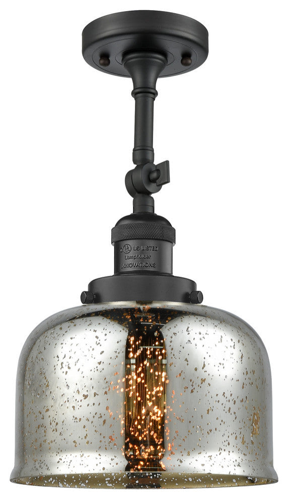 Large Bell 8" Semi-Flush Mount, Matte Black, Glass: Silver Mercury