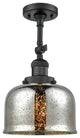 Large Bell 8" Semi-Flush Mount, Matte Black, Glass: Silver Mercury