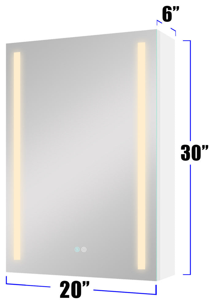 20 in. W x 30 in. H Aluminum Surface Mount Medicine Cabinet with Lighted Mirror