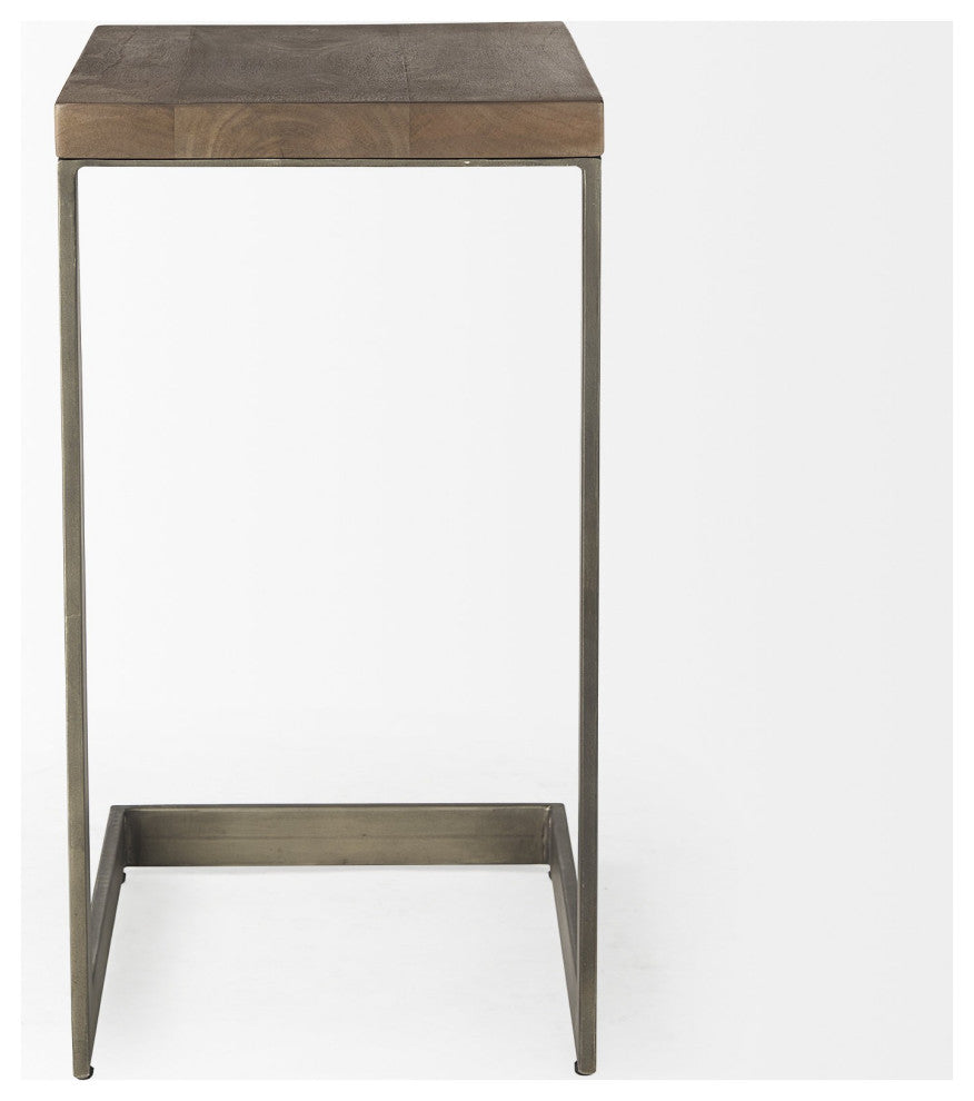 Modern Light Wash and Nickel C Shape TV Table