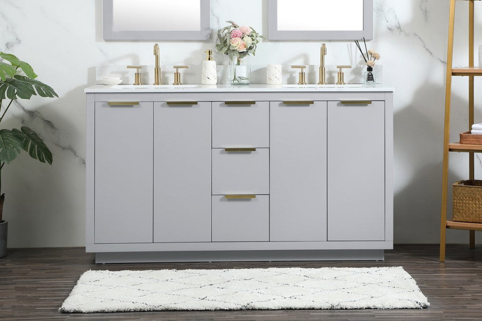 Elegant VF19460DGR-BS 60"Double Bathroom Vanity, Gray With Backsplash