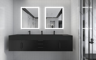 CastelloUSA Nile 84" Wall Mounted Bathroom Vanity Set, Black, Black Top, Black Handles