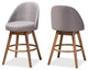 Bowery Hill Gray Upholstered Wood Swivel Counter Stool in Walnut (Set of 2)