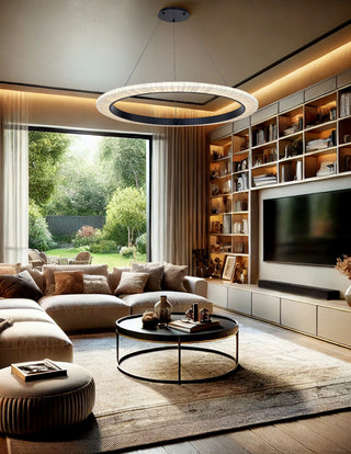 Textile Medallo LED Ring Cream Linen Fabric Pendant 42"