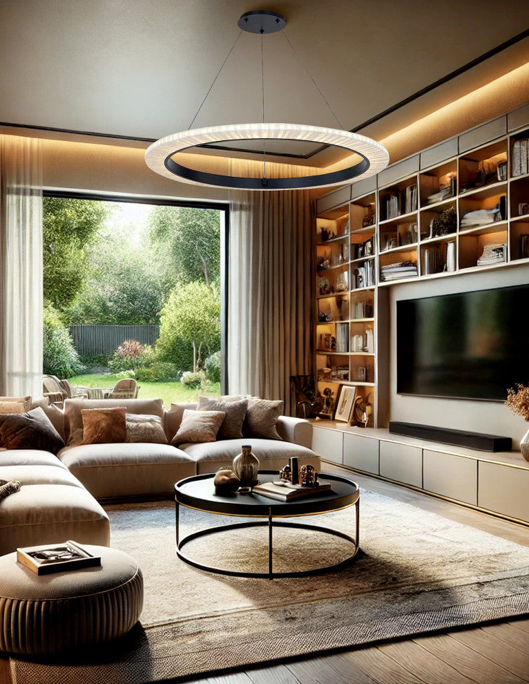 Textile Medallo LED Ring Cream Linen Fabric Pendant 42"