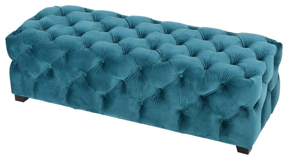 GDF Studio Provence TModern Glam Tufted Velvet Ottoman Bench, Dark Teal